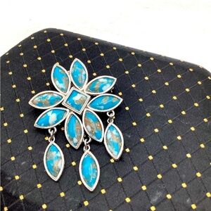 Vintage Celebrity Silver and Blue Floral Brooch
